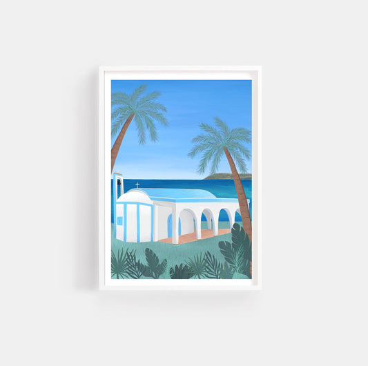 Ayia Thekla church art print - Sofia Papa Designs