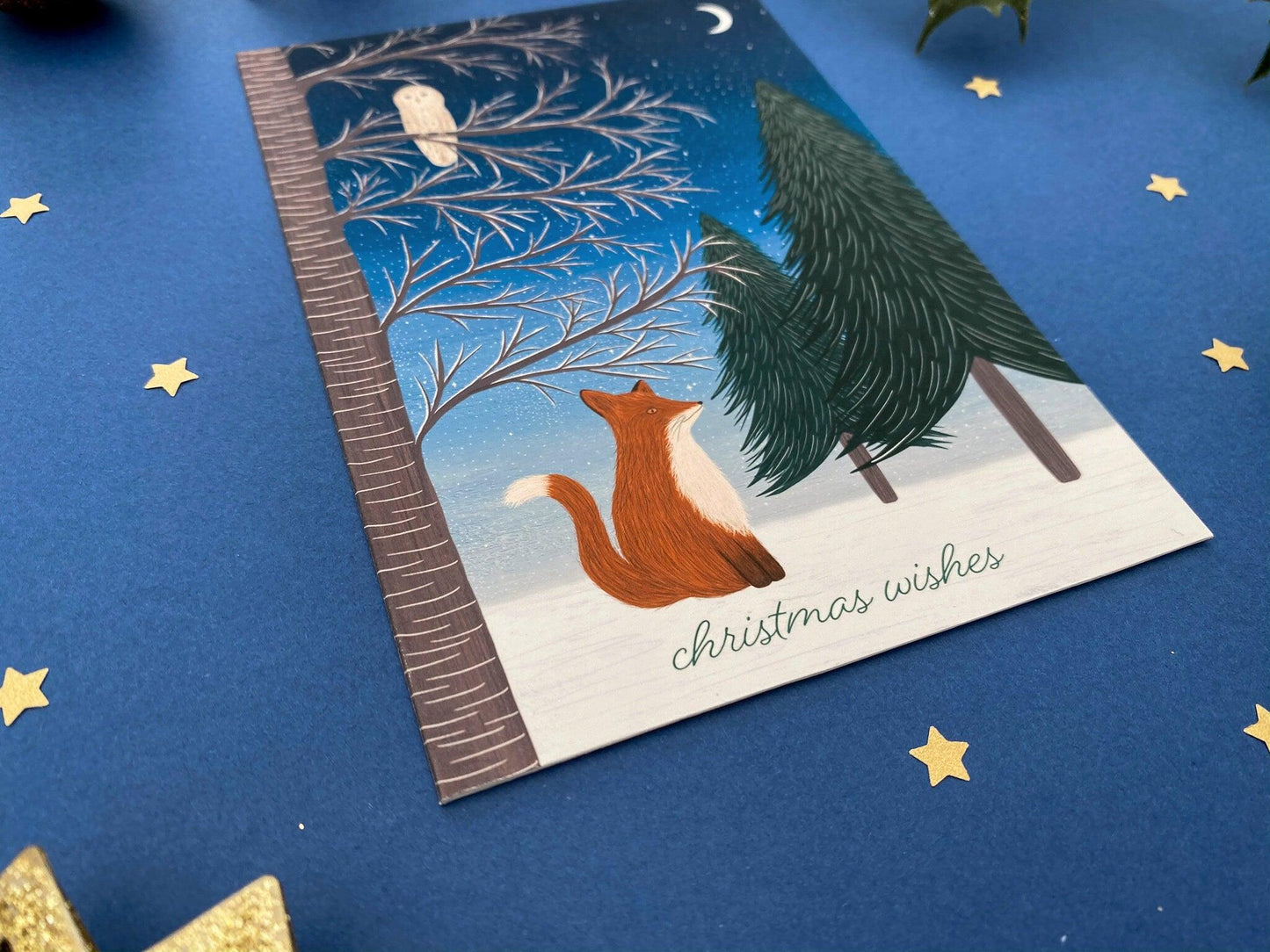 Christmas wishes fox and owl card - Sofia Papa Designs