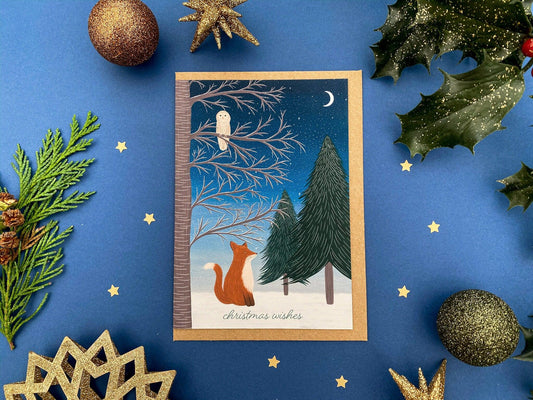 Christmas wishes fox and owl card - Sofia Papa Designs