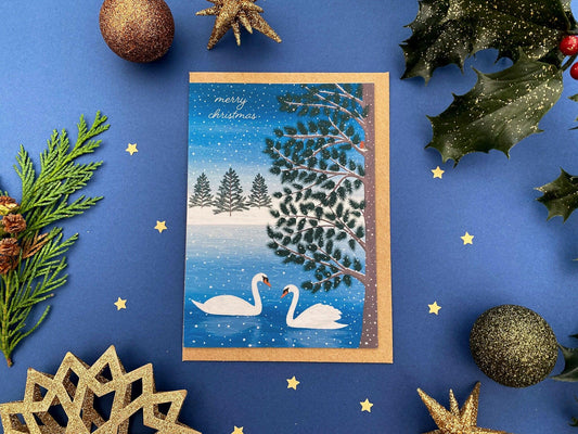 Merry Christmas swan card - Sofia Papa Designs