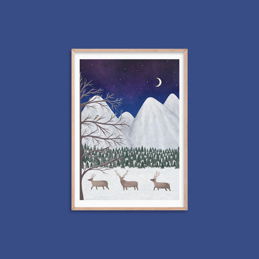 Winter reindeer art print - Sofia Papa Designs