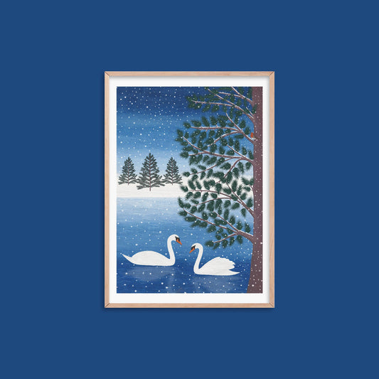 Winter swan art print - Sofia Papa Designs