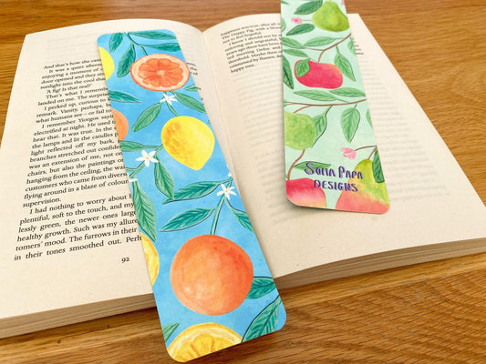 Orange and lemon double sided bookmark - Sofia Papa Designs