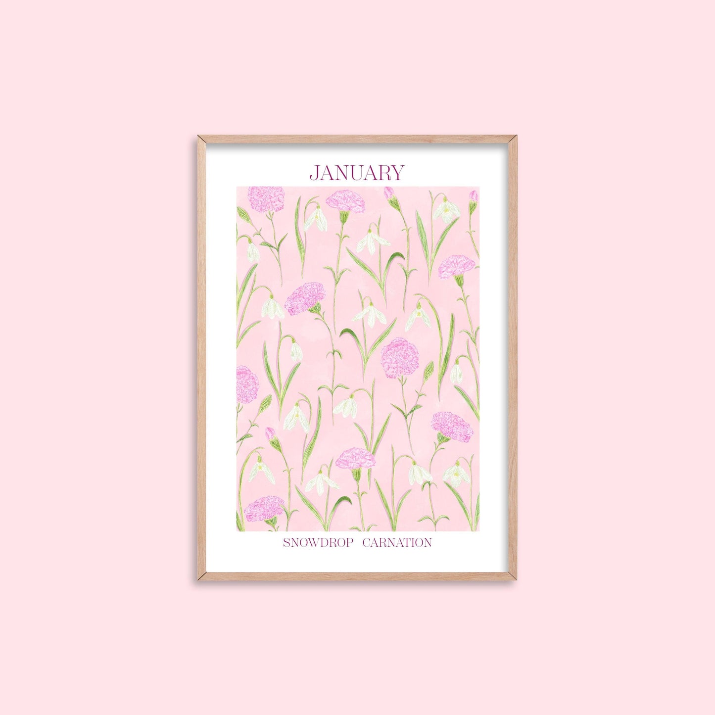 Personalised January birth flowers art print - Sofia Papa Designs