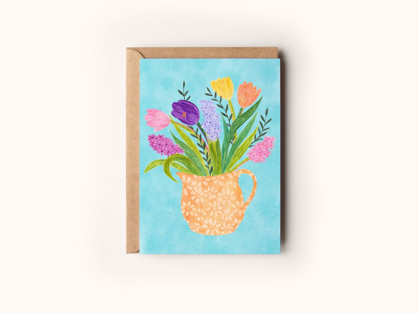 Spring flowers in vase greeting card - Sofia Papa Designs