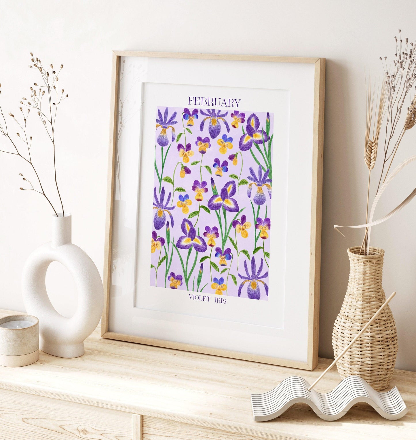 Personalised February birth flowers art print - Sofia Papa Designs