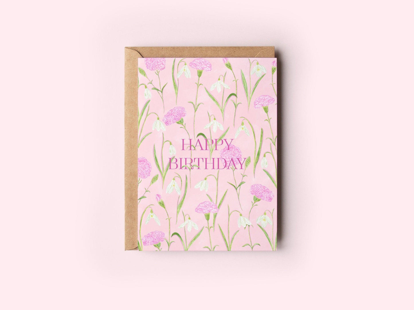 Happy birthday snowdrop and carnation card - Sofia Papa Designs