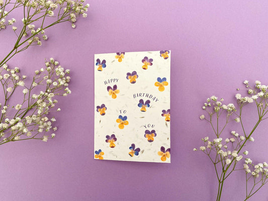 Plantable happy birthday to you pansy card - Sofia Papa Designs