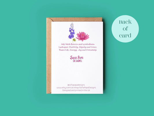 Happy July birthday greeting card - Sofia Papa Designs