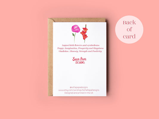 Happy August birthday greeting card - Sofia Papa Designs