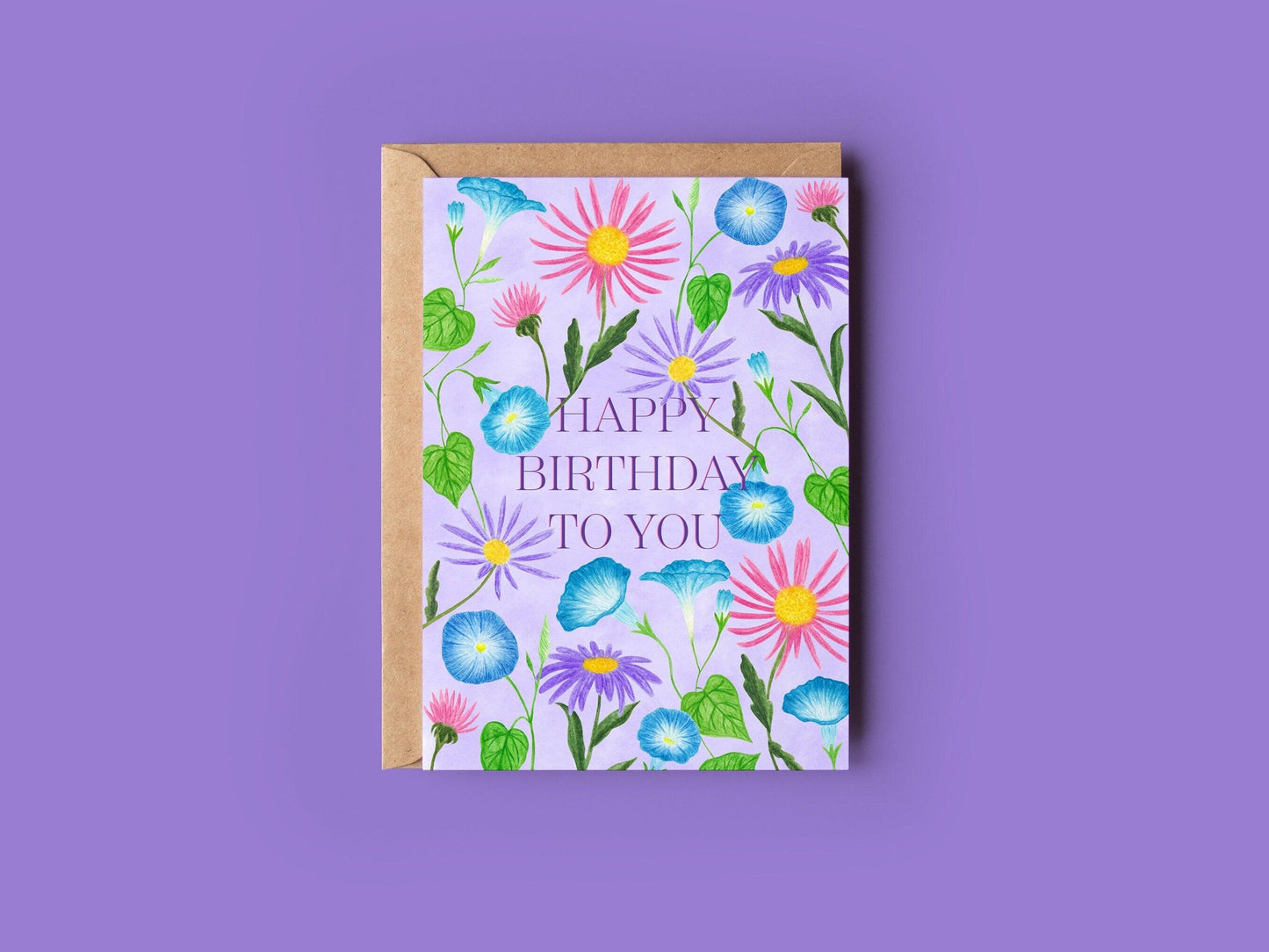 Happy birthday to you aster and morning glory card - Sofia Papa Designs