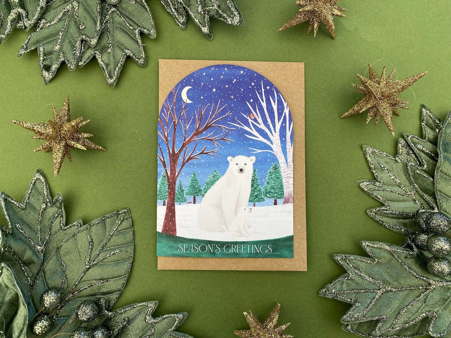 Season’s Greetings polar bear card - Sofia Papa Designs