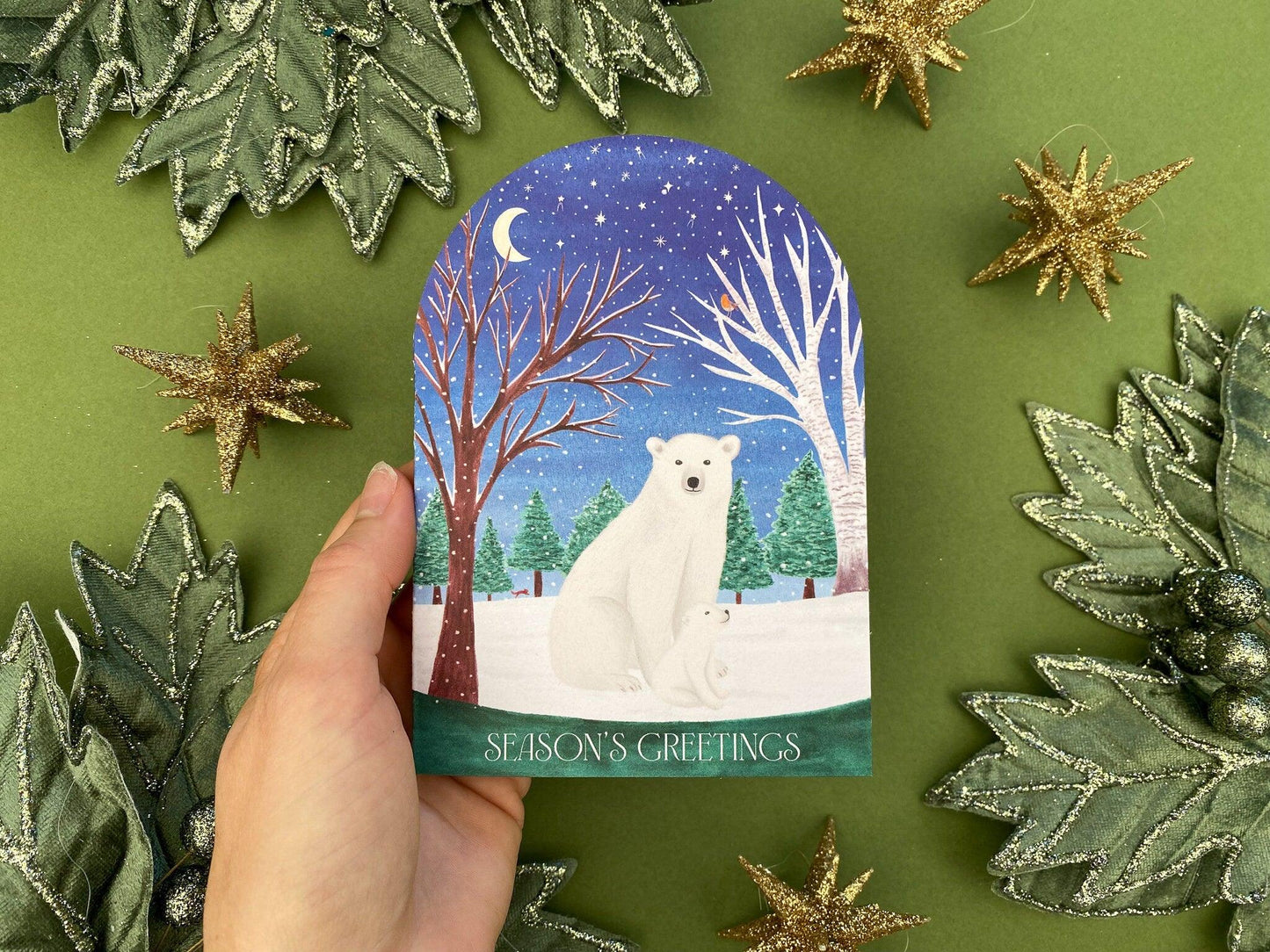 Season’s Greetings polar bear card - Sofia Papa Designs