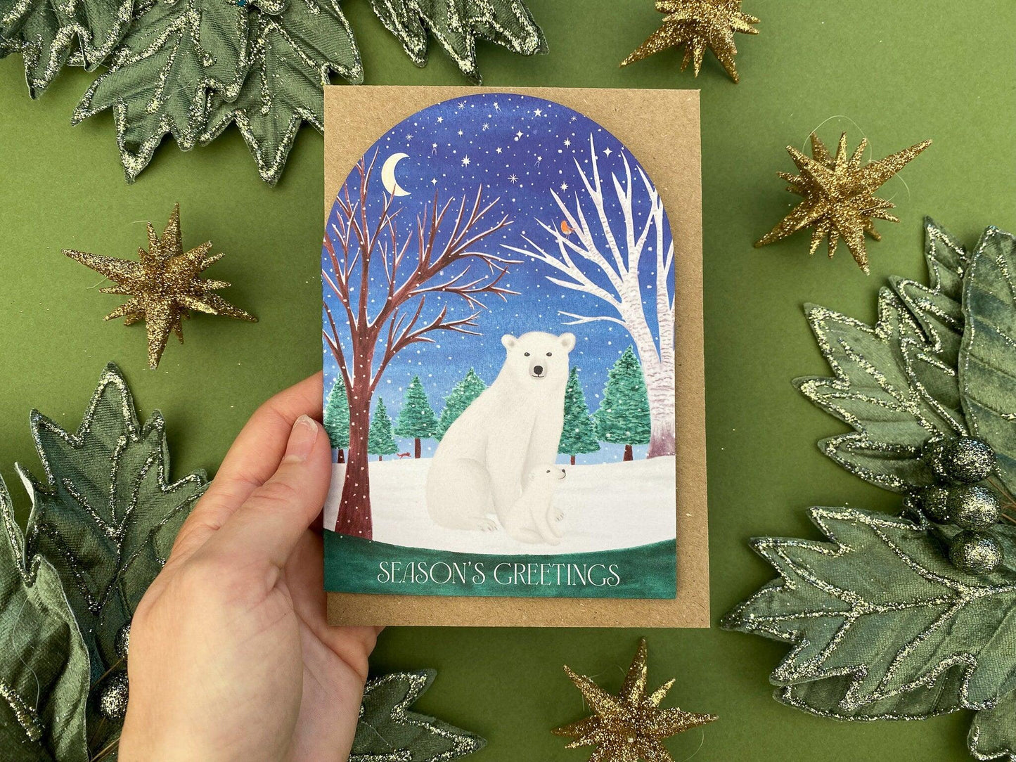 Season’s Greetings polar bear card - Sofia Papa Designs