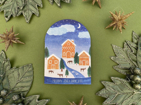 Merry and Bright gingerbread house card - Sofia Papa Designs