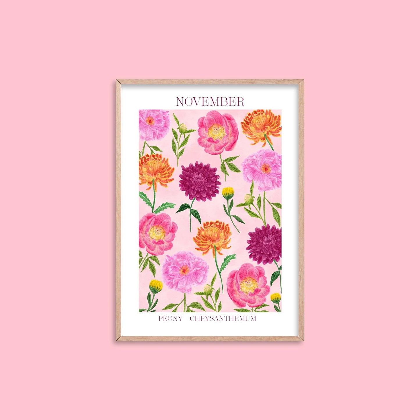Personalised November birth flowers art print - Sofia Papa Designs