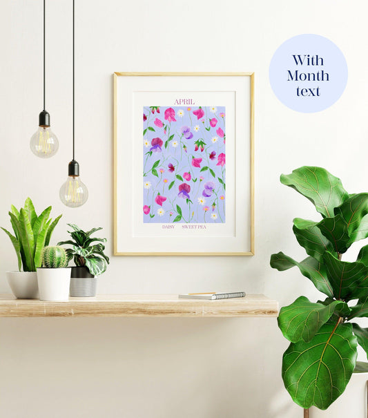 Personalised April birth flowers art print - Sofia Papa Designs