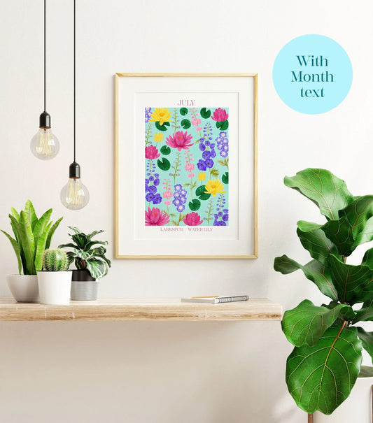 Personalised July birth flowers art print - Sofia Papa Designs