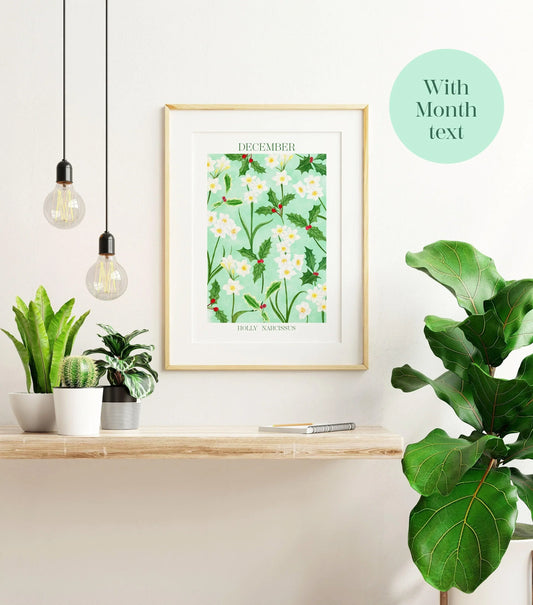 Personalised December birth flowers art print - Sofia Papa Designs