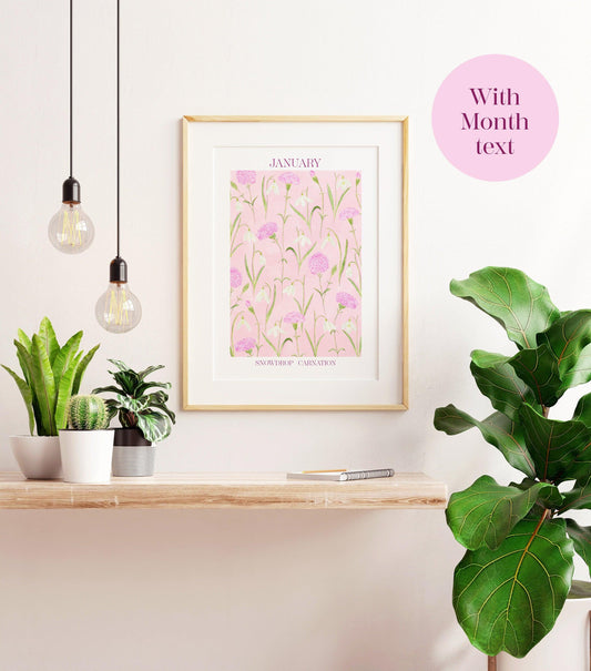 Personalised January birth flowers art print - Sofia Papa Designs