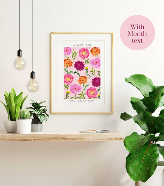 Personalised November birth flowers art print - Sofia Papa Designs