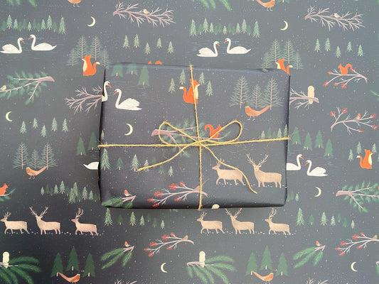 *SECONDS* Christmas woodland wrapping paper - Sofia Papa Designs