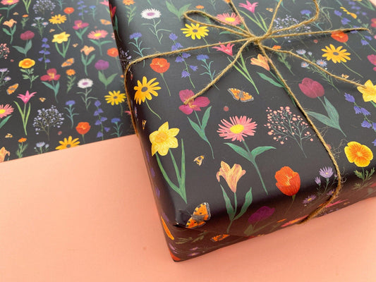 Dark floral recyclable wrapping paper - Sofia Papa Designs