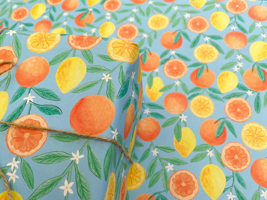 Orange and Lemon recyclable wrapping paper - Sofia Papa Designs