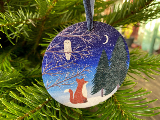 Fox and owl wooden decoration
