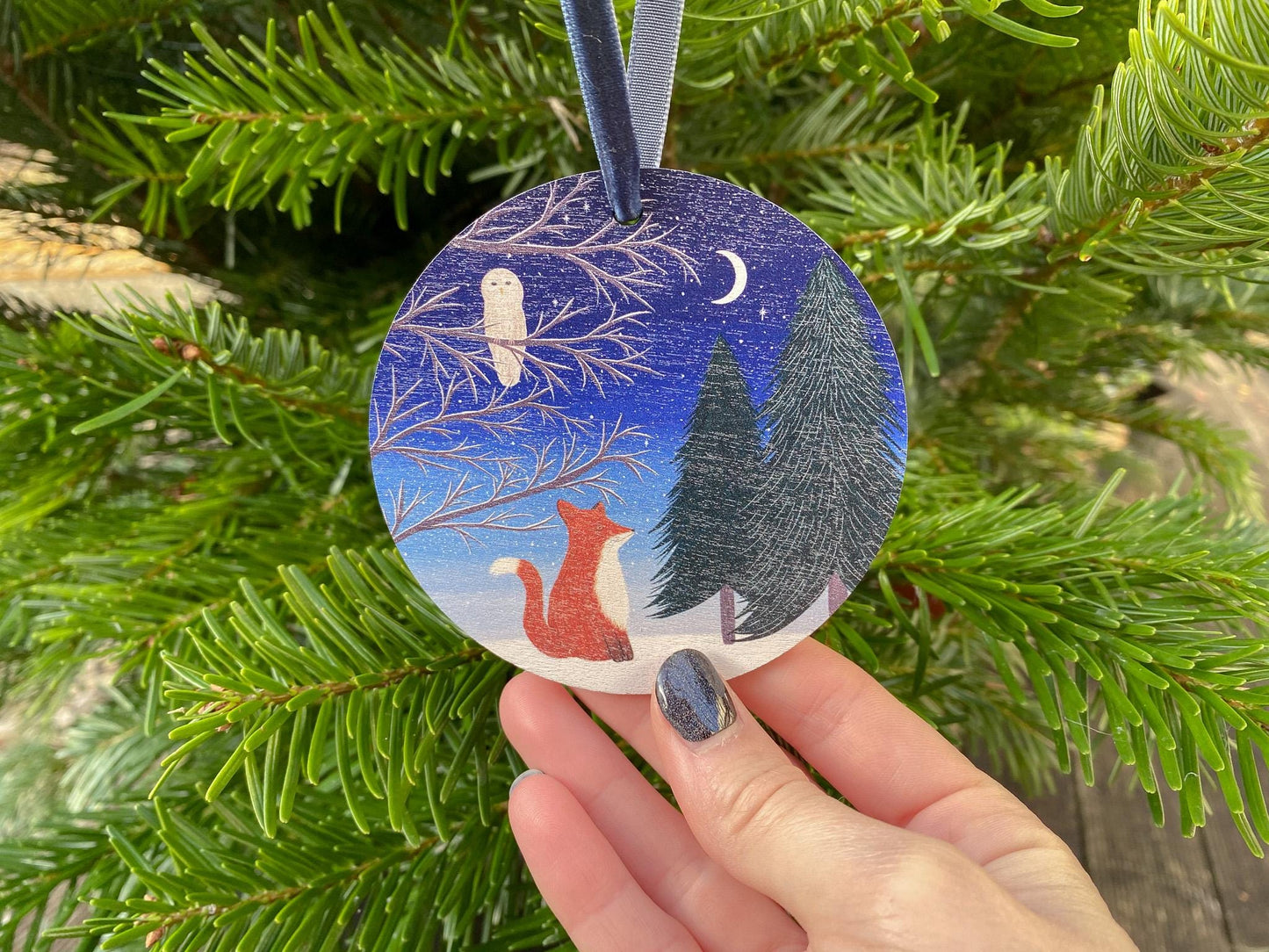 Fox and owl wooden decoration