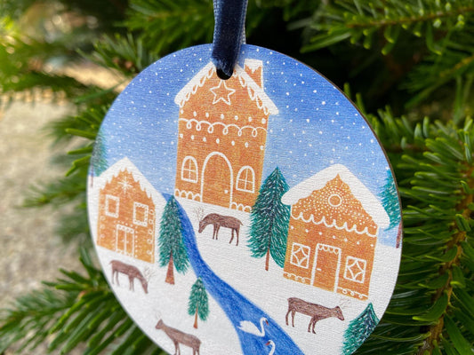 Gingerbread houses wooden decoration - Sofia Papa Designs