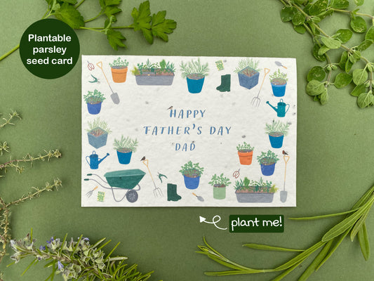 Plantable personalised father's day gardening card