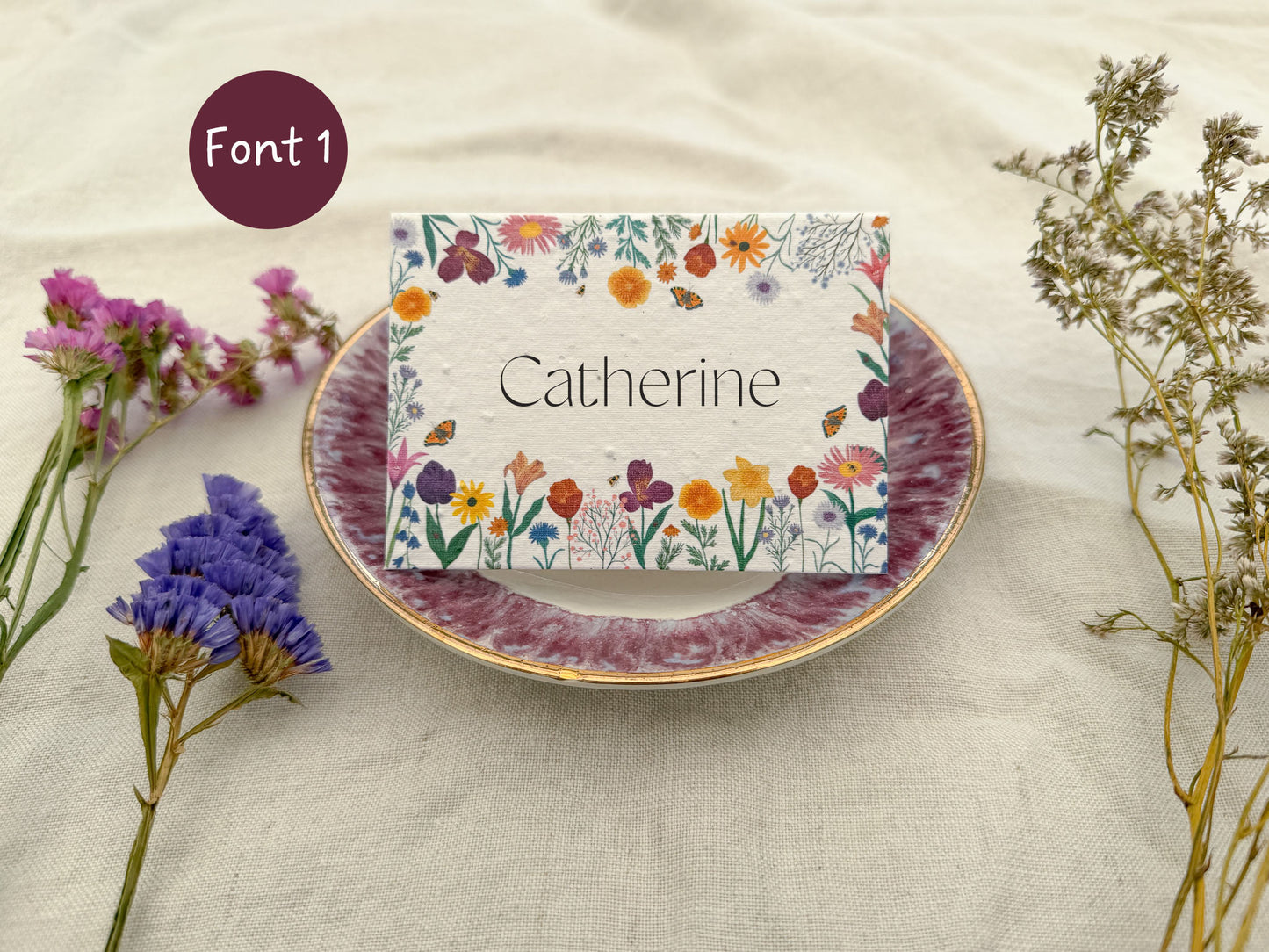 Plantable Wedding Floral border Place Cards