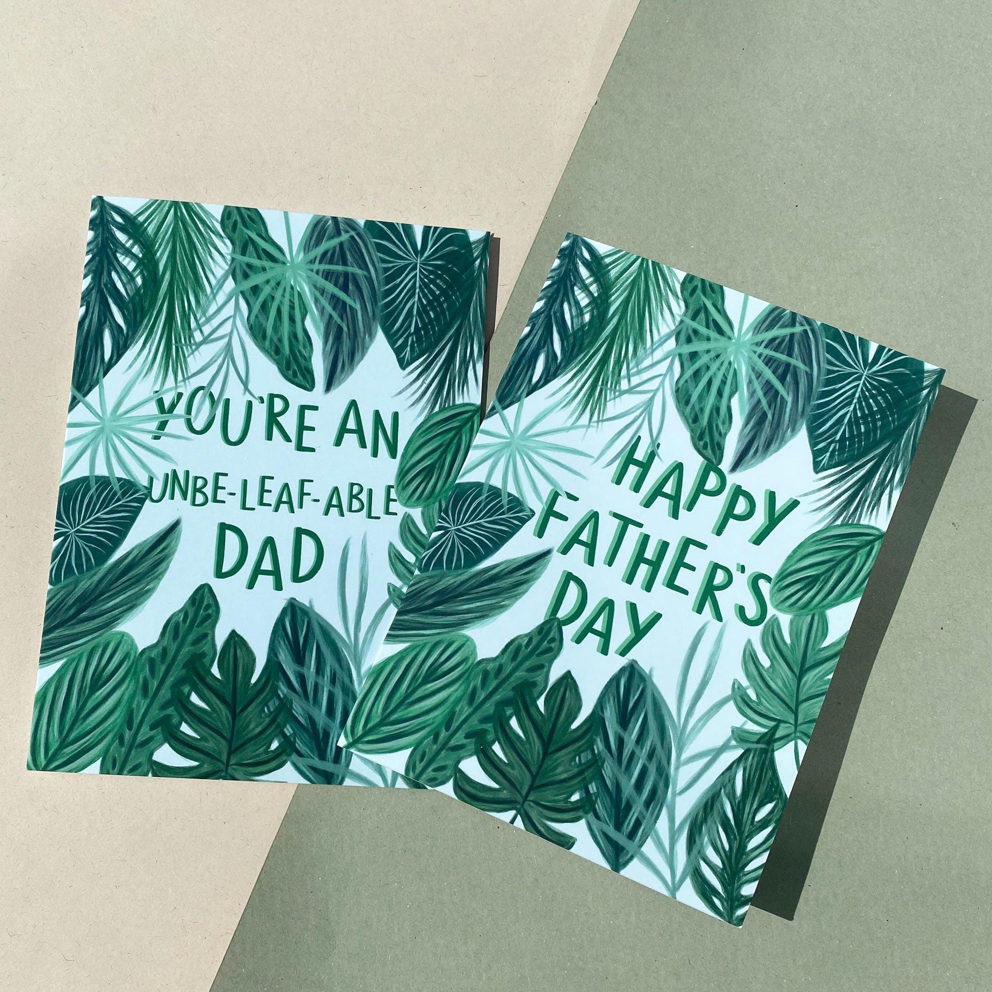Happy Fathers Day green leaves card - Sofia Papa Designs