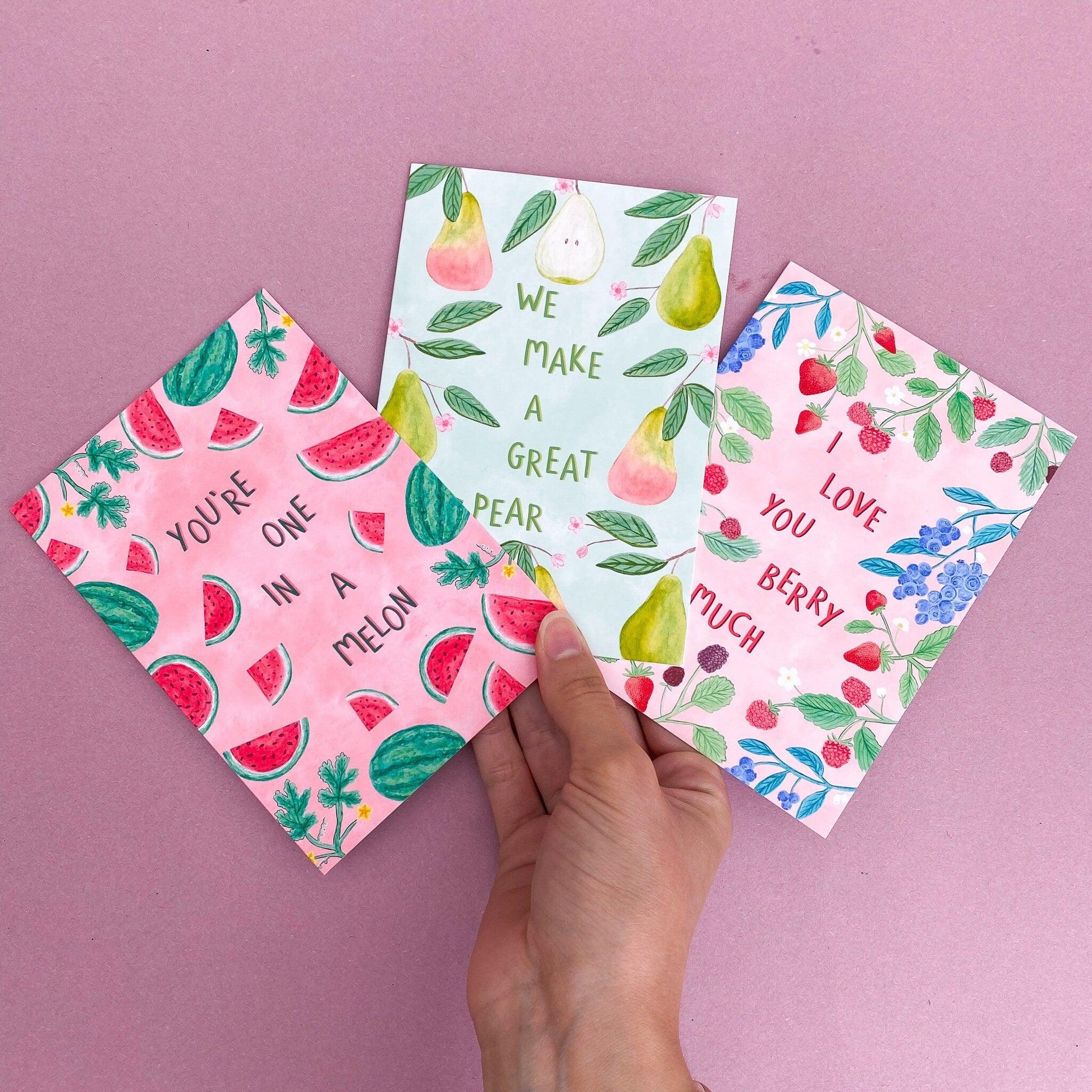 Pack of 14 fruity greeting cards - Sofia Papa Designs