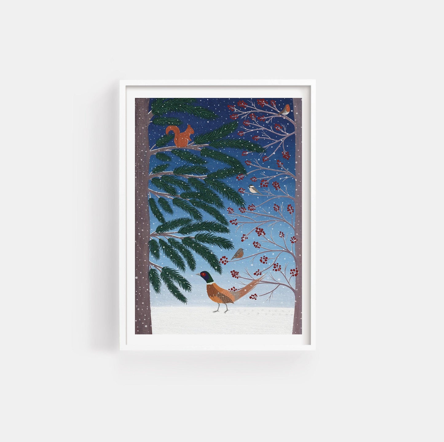 Winter forest birds art print - Sofia Papa Designs