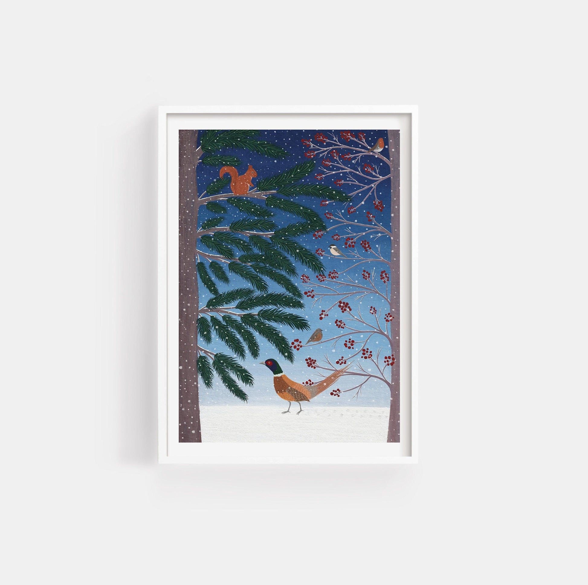 Winter forest birds art print - Sofia Papa Designs