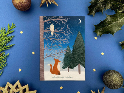 Christmas wishes fox and owl card - Sofia Papa Designs