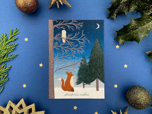 Christmas wishes fox and owl card - Sofia Papa Designs