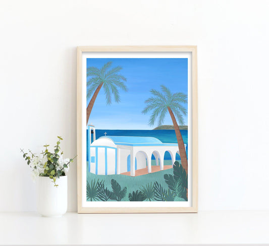 Ayia Thekla church art print - Sofia Papa Designs