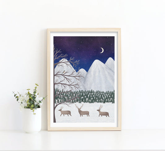 Winter reindeer art print - Sofia Papa Designs