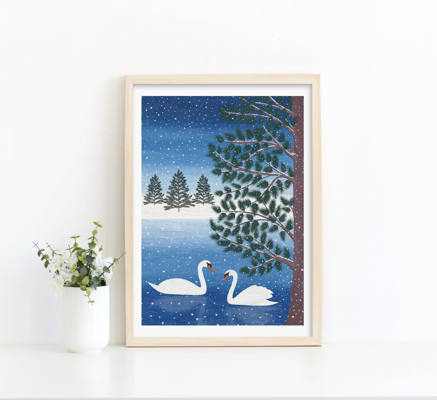 Winter swan art print - Sofia Papa Designs
