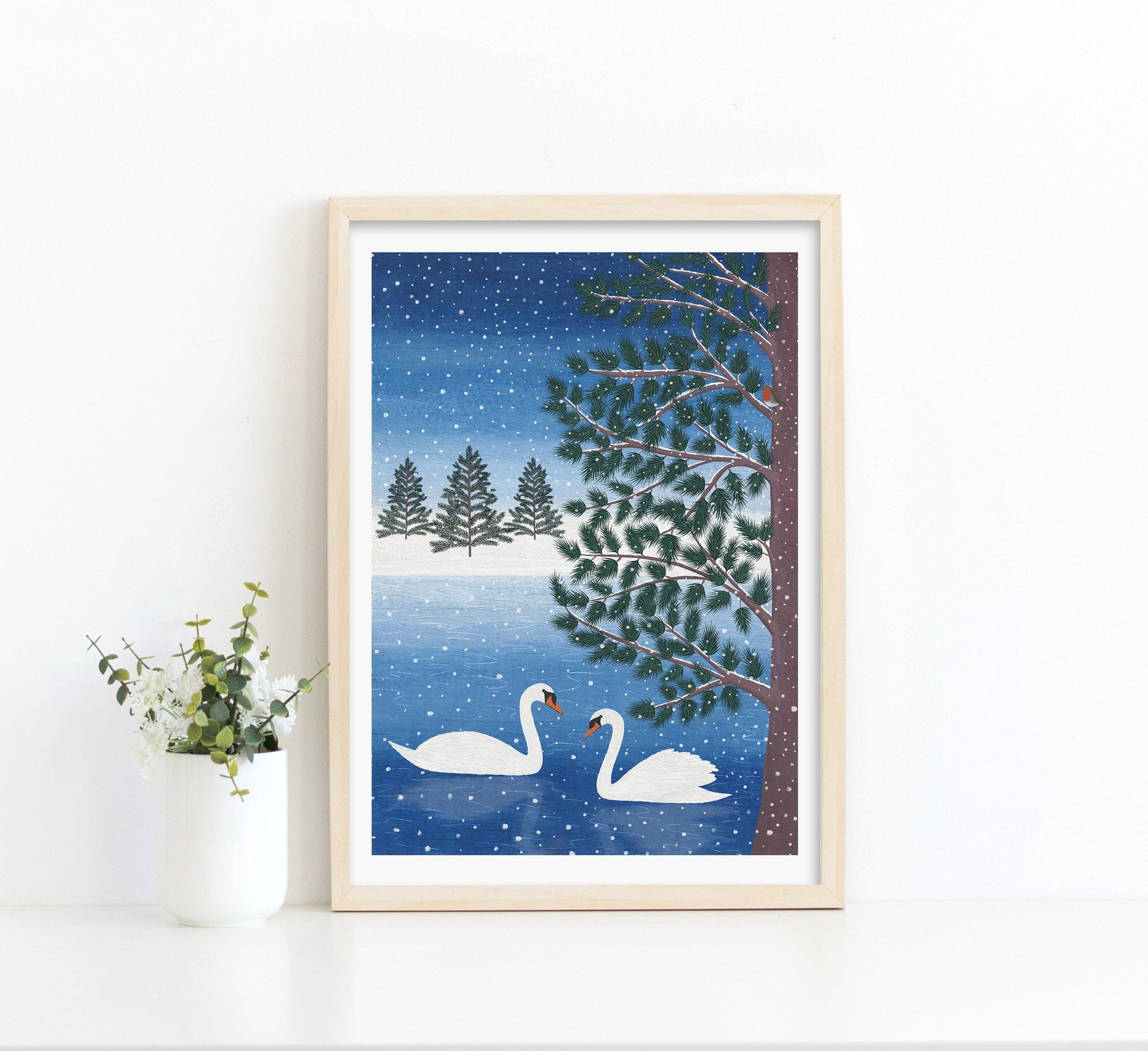 Winter swan art print - Sofia Papa Designs