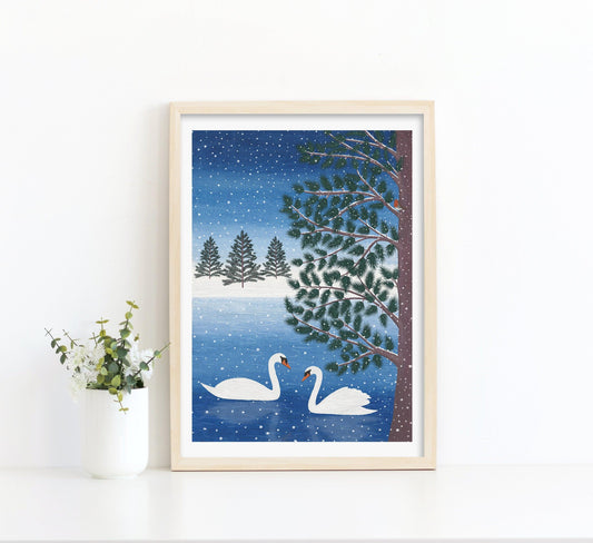 Winter swan art print - Sofia Papa Designs