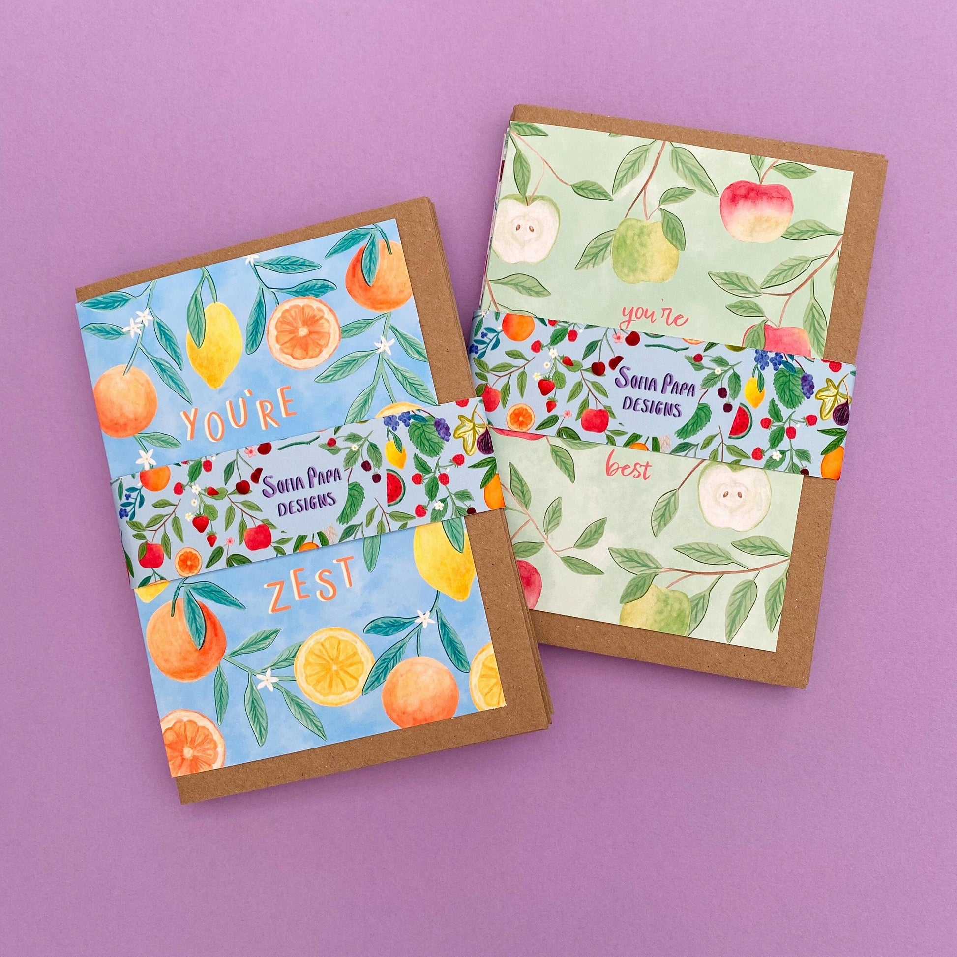 Pack of 14 fruity greeting cards - Sofia Papa Designs