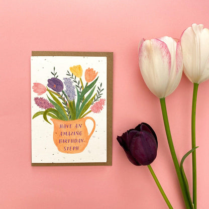 Personalised floral vase plantable card - Sofia Papa Designs