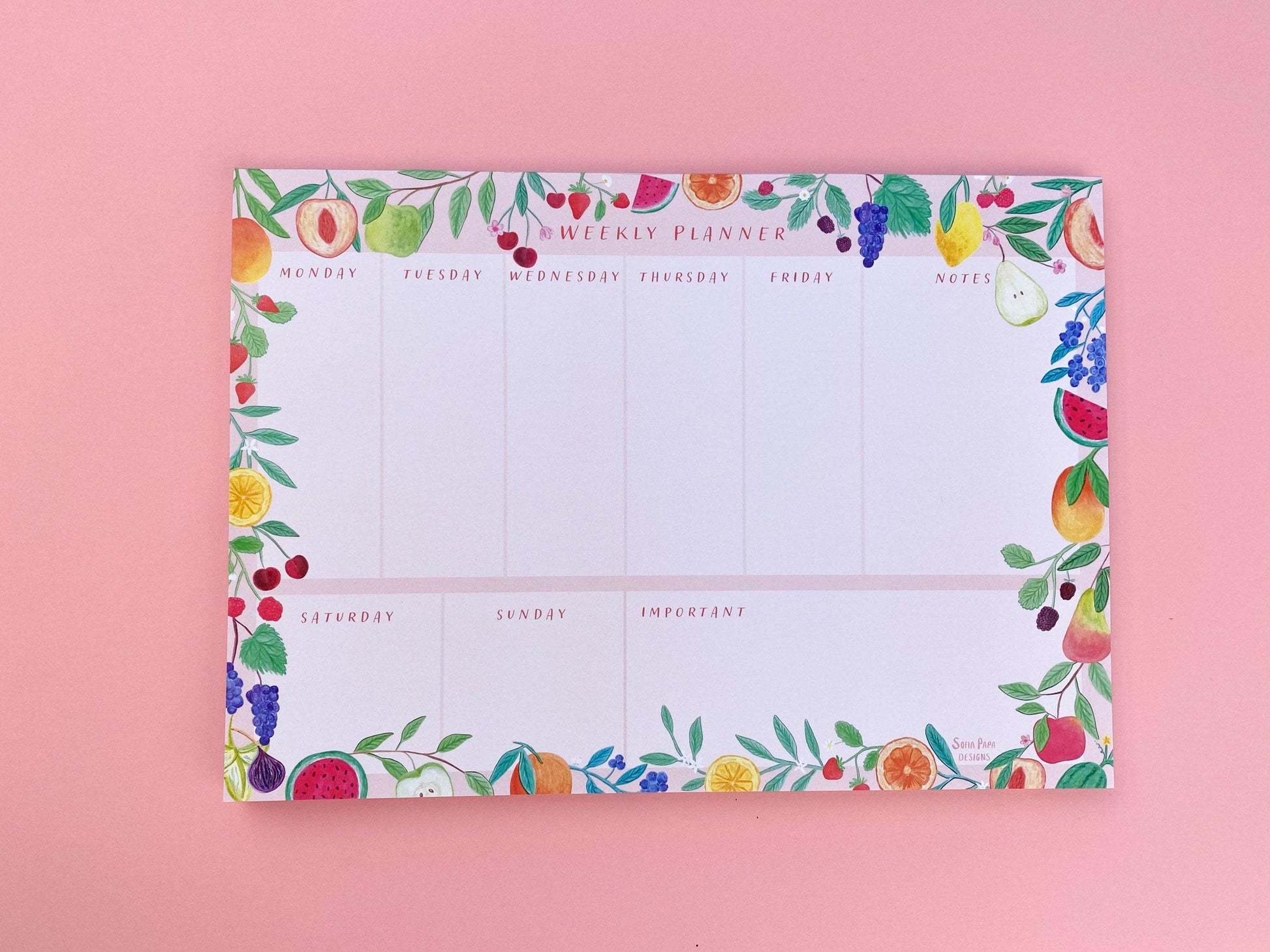Fruity A4 weekly planner pad - Sofia Papa Designs