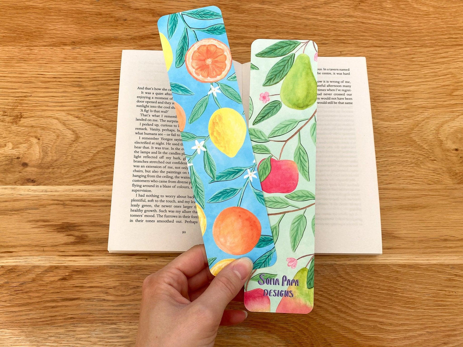 Orange and lemon double sided bookmark - Sofia Papa Designs