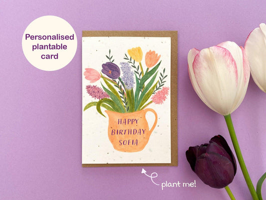 Personalised floral vase plantable card - Sofia Papa Designs