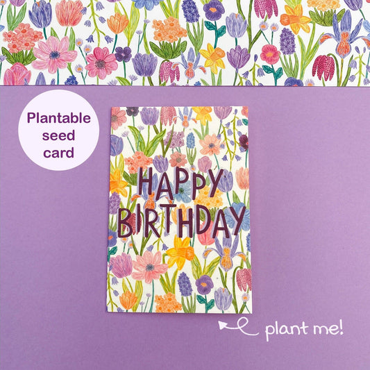 Plantable spring Happy birthday card - Sofia Papa Designs